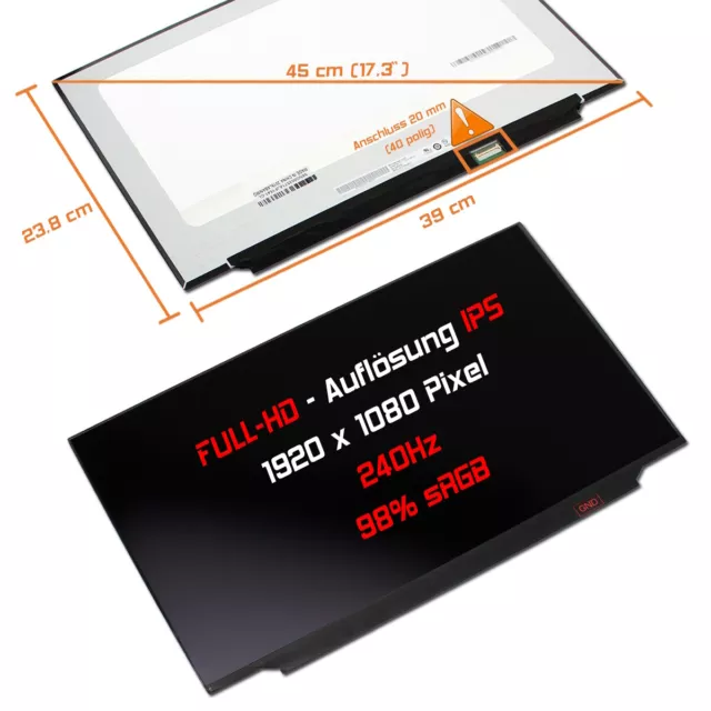 17,3" LED Display matt passend für AUO B173HAN05.0 H/W:1A F/W:1 240Hz sRGB 98%