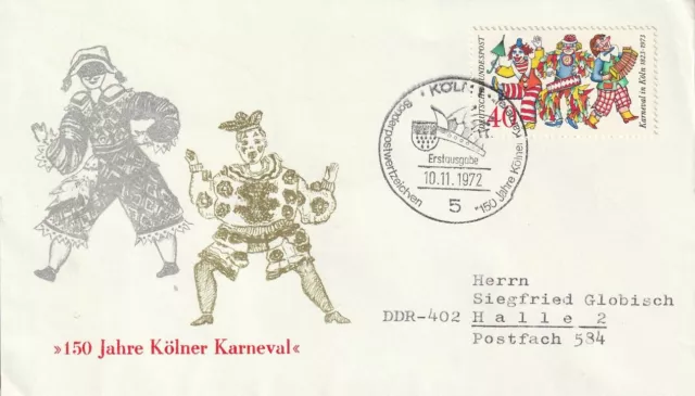 BRD_2386 Nr. 748 auf FDC echt gelaufen aus 1972 - 150 Jahre Kölner Karneval