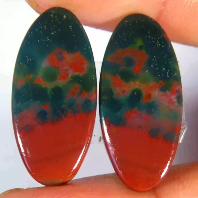 18.50Cts 100%Natural Red Green Bloodstone Matched Pair Cab 11x25x3mm Losse Gems