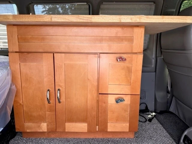 Camper Van Conversion sink stove cabinet storage