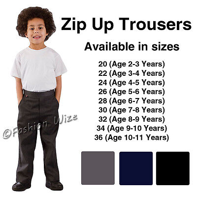 Boys School Trousers Age 2 3 4 5 6 7 8 9 10 11 12 13 Zip Up Black Grey Navy