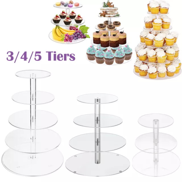 Round Cupcake Stand Dessert Tower Acrylic Clear Display Cake Stand UK 3/4/5 Tier