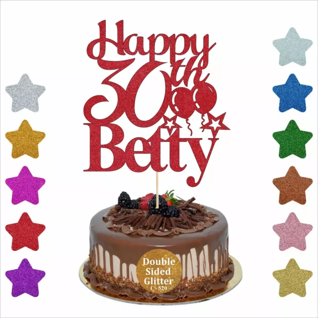 Happy Birthday Glitter Cake Topper For Any Name Age 5th 10th 16th 25th 30th UK