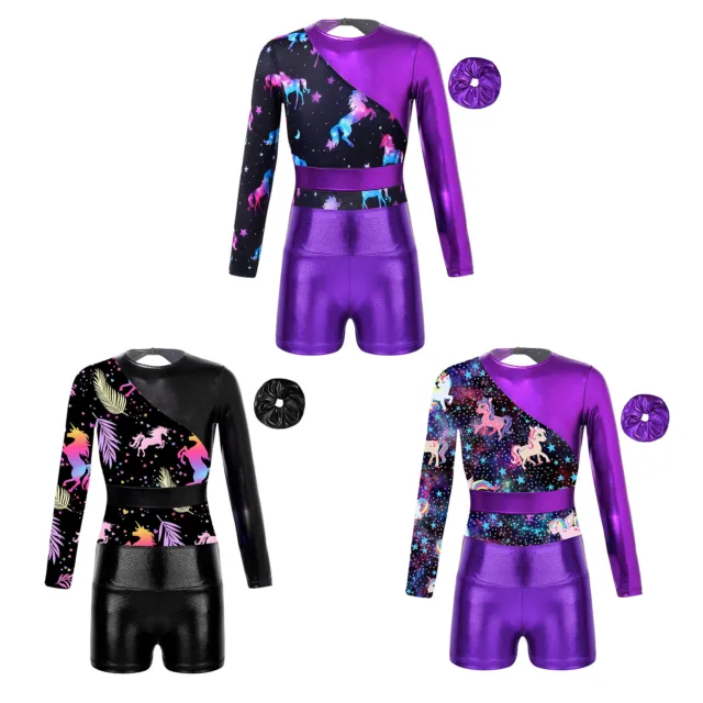Child Girls Tracksuit Round Neck Dance Set Long Sleeve Outfit Active Sportswear