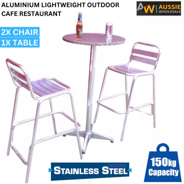 Kasa Aluminium Bar Stool Chairs Set Barstool Outdoor Cafe Table 3 Pcs