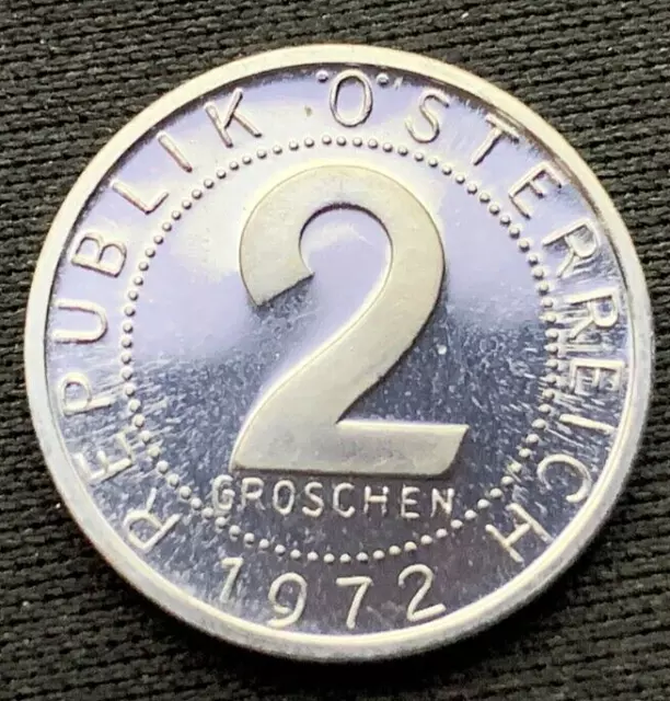 1972 Austria 2 Groschen Coin PROOF  ( Mintage 132K )  Rare World Coin     #N68