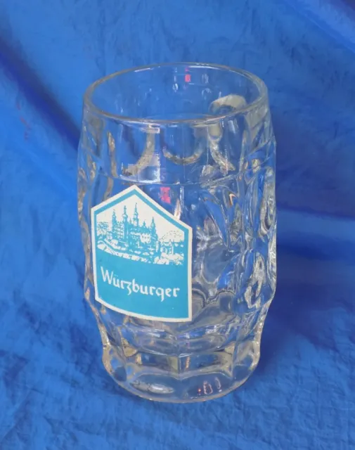 WURZBURGER Beer Mug 10oz Glass Heavy Duty Barware Made in Germany Vintage 1970's