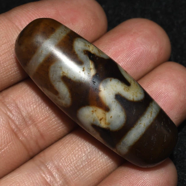 Ancient Tibetan Himalayan Agate Stone Longevity Chungzi Dzi Bead W/ Rare Pattern