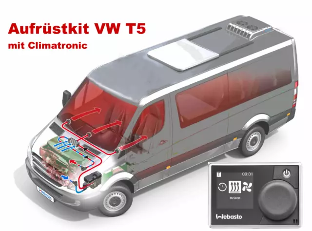 Webasto Aufrüstkit VW T5 Climatronic,Einbausatz + Vorwahluhr, 9012104E, 9029783C