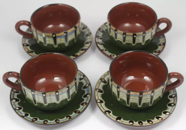 4 Vintage Troyan Bulgarian Cups & Saucers - Green - Pottery