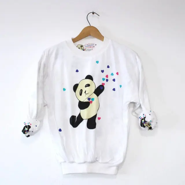 Vintage Kids Panda Bear Reversible Puffy Sweatshirt Medium