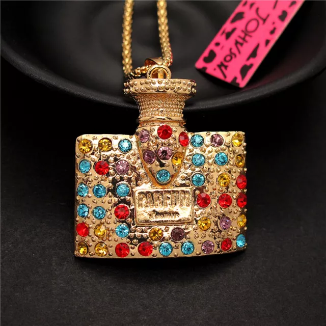 Fashion Women Lady Charm Color Crystal Perfume Bottle Pendant Chain Necklace
