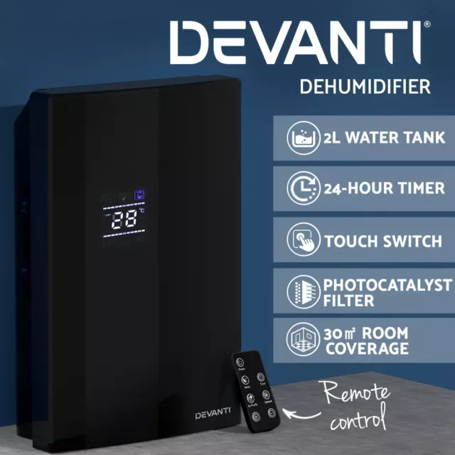 Devanti 2L Portable Dehumidifier Air Purify Dryer Home Office Moisture Absorber