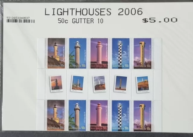 2006 Australia Post  - "Lighthouses" - 10 x 50c Mint, Illustrated Gutter Sheet