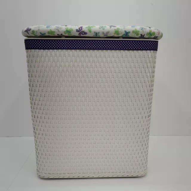 Badger White Wicker Laundry Hamper with Purple Butterflies 16"x13"x10"