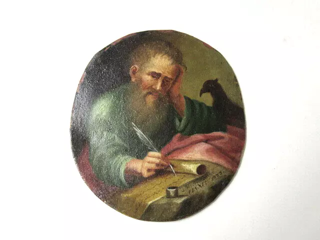 Öl auf Kupfer Portrait Alter Bärtiger Mann am Schreibtisch mit Taube Sign. 1833