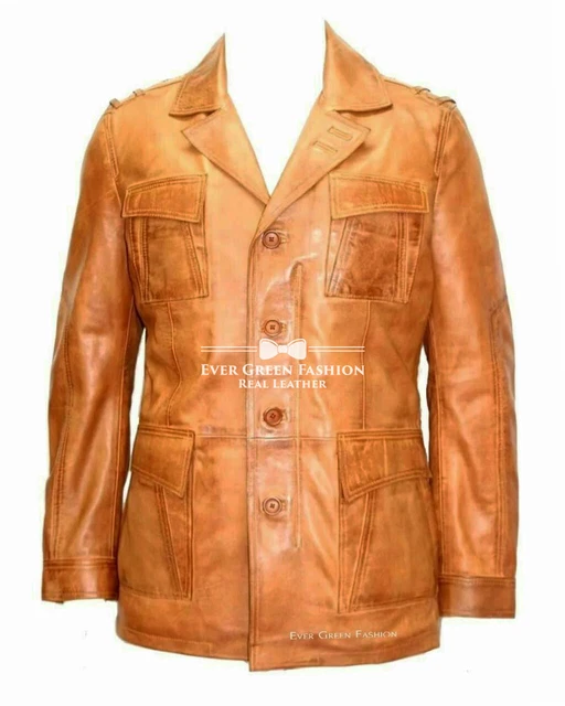 SAFARI Men's Tan Leather Jacket Coat Fashion Designer Real Lambskin Leather Coat