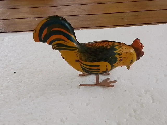 Hochet poules en étain soviétique vintage, jouet mécanique en métal - France