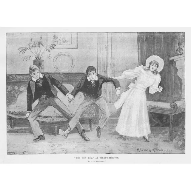 THEATRE Scene from 'The New Boy' at Terry's Theatre - Antique Print 1894