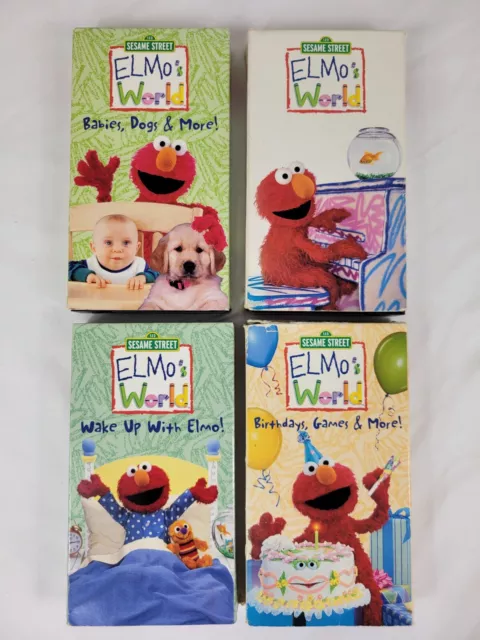 LOT OF 4 Elmos World VHS Tapes Sesame Street Wake up , Birthdays Games ...