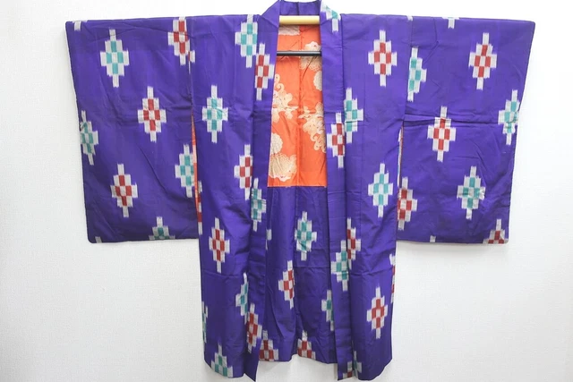 8579G2 Silk Vintage Japanese Kimono Haori Jacket Abstract art Meisen Long 3