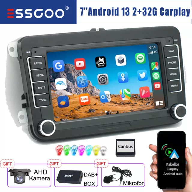 DAB+ 32G Carplay Android 13 Autoradio NAVI Für VW GOLF 5 6 Polo 6R Touran Tiguan