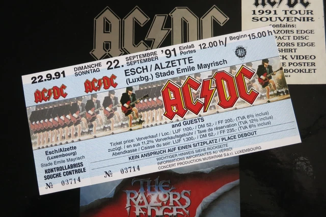 AC/DC, METALLICA, 1991 Concert Ticket Billet Eintrittskarte Biglietto ...