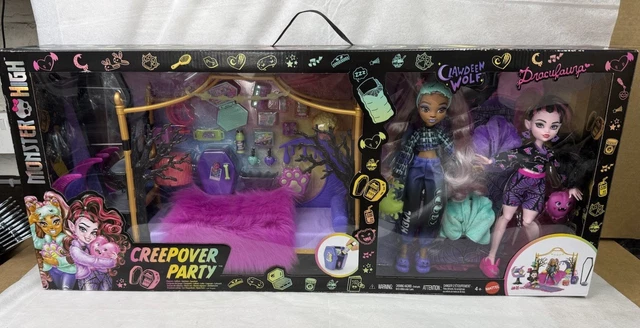 MONSTER HIGH CREEPOVER Party Playset with Draculaura Clawdeen Doll Bed ...