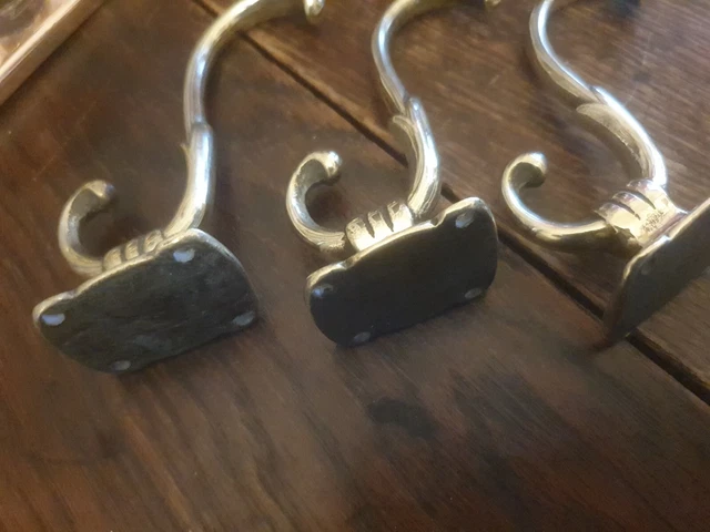 Set of 3 on Vintage Decorative Brass 2 In 1 Coat Or Hat Hook 4