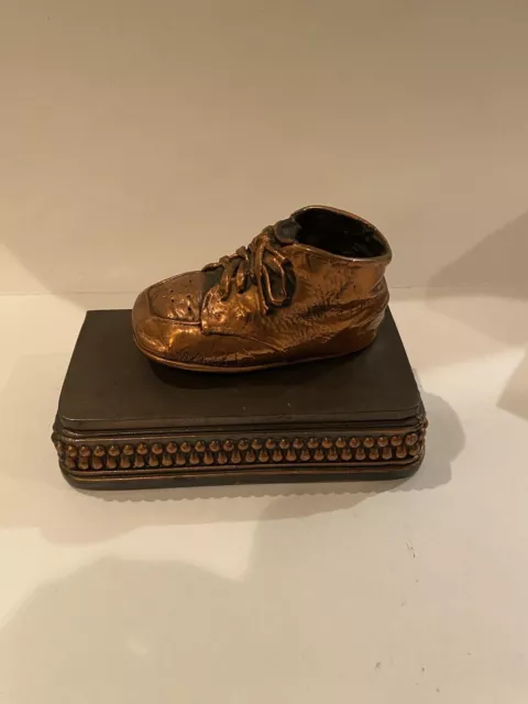 Baby Shoe Bookend Vintage Bronzed Metal Copper Dipped Pair Child Toddler Bootie