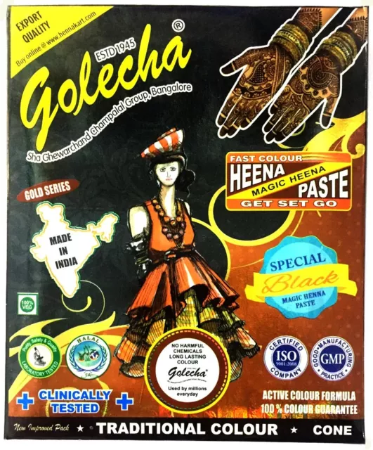 3x Golecha Henna Tattoo Paste Kegel Cones ohne Chemie & PPD, Schwarz Black - 75g 2