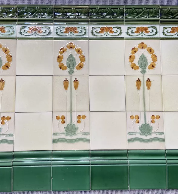 England - Antique Art Nouveau Majolica 66 Set Tile  C1900 3
