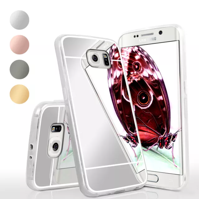 Hülle für Samsung Galaxy S6 Edge Silikon Case Cover Spiegelhülle  Chrom Metallic