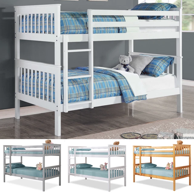3FT SINGLE PINE Wood Kids Bunk Bed with Mattress Double Bunk Bed Frame ...