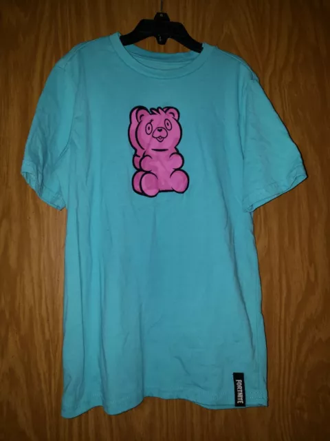 Fortnite Boys T-shirt Size Large 10-12 Short Sleeve Blue With Bear