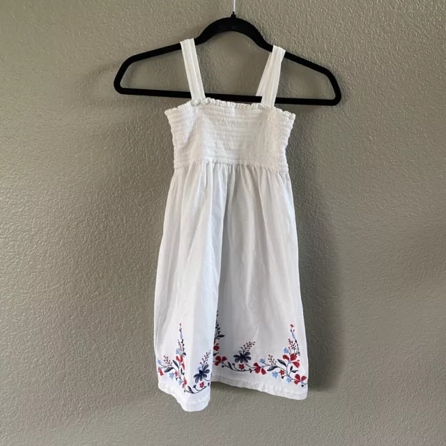 Gap Kids Dress GIrls Small White Floral Embroidered Smocked Sleeveless Boho