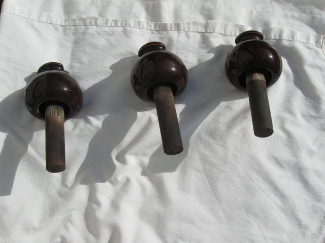 3 Vintage Large Brown Porcelain Ceramic High Voltage Power Line Insulator +Posts 2