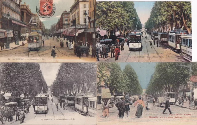 Lot de 4 cartes postales anciennes old postcards MARSEILLE tramway