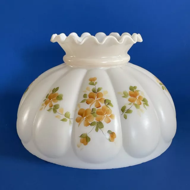 Vintage GWTW 10" Fitter Yellow Flower Oil/ Electric Satin Glass Melon Lamp Shade