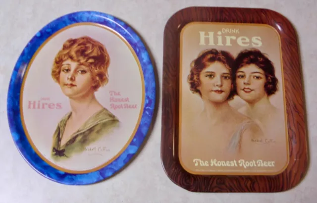 Lot of 2 HIRES ROOT BEER Tin Trays - “Drink Hires the Honest Root Beer”