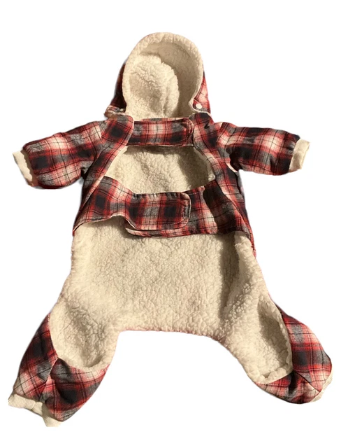 Koolaburra Ugg Red Plaid Sherpa Lined PJ Dog Coat Detachable Hood Size Medium