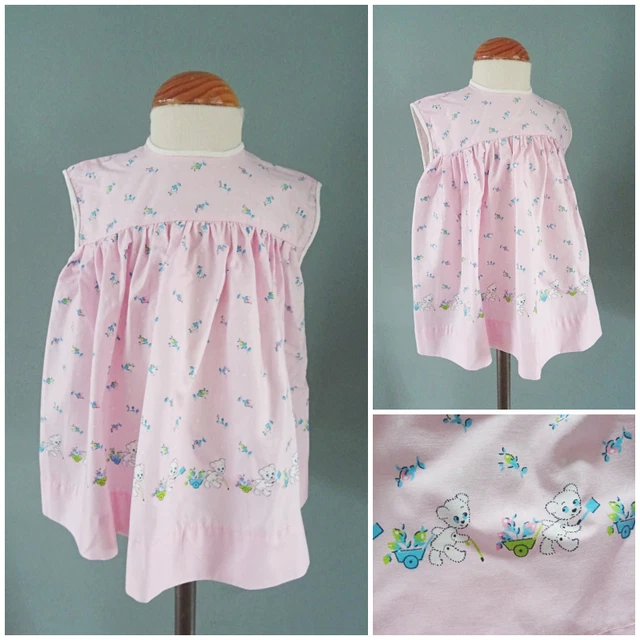 Abito vintage per bambini anni '60 stampato rosa dilly abbigliamento ragazze orsacchiotto anni '60