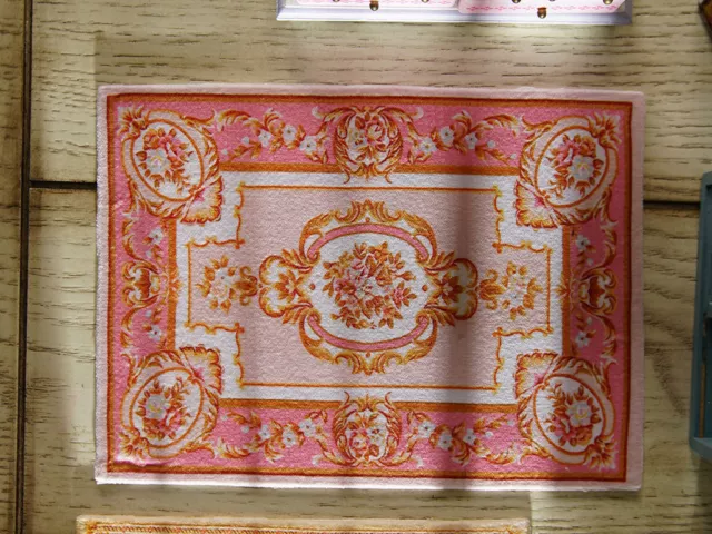 Beautiful Aubusson Design Pink Gold Ivory Dollhouse Miniature Area Rug 1:12 3