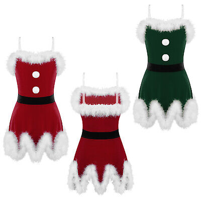 Girls Christmas Santa Claus Dress Kids Xmas Cosplay Outfit Princess Tutu Skirt