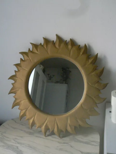 Ancien Miroir Soleil En Bois Dore Diametre 62 Cm Glace 34 Cm Vintage Decoration