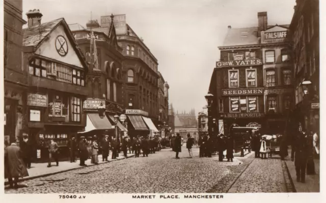 RP Postcard - Market Place, Manchester. Shopfronts, Advertising.