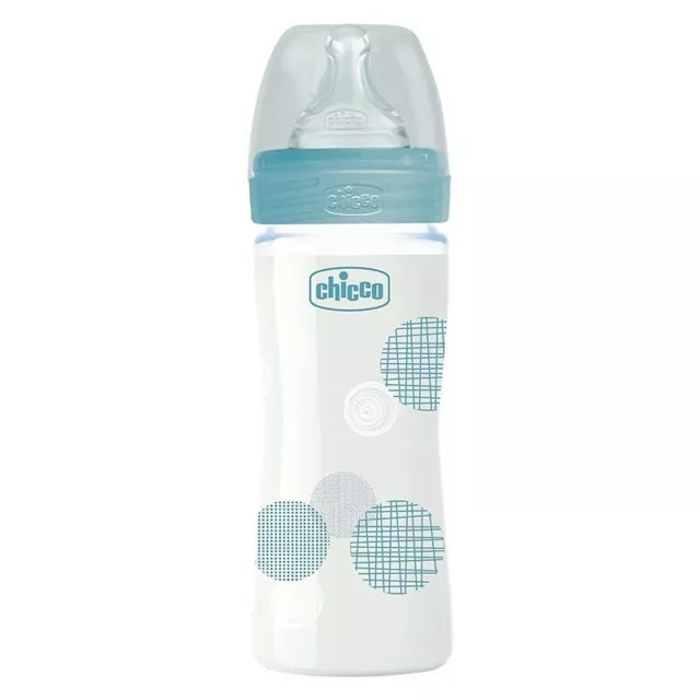 CHICCO Well Being - Slow Flow glass Baby Bottle 240 ml Color Light blue