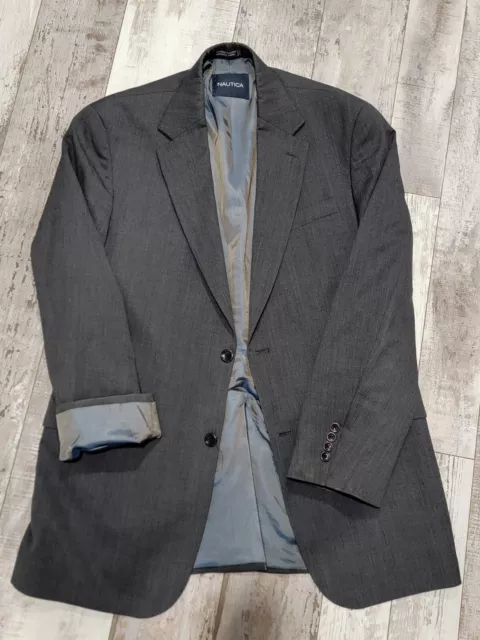 40L Men's Nautica Blazer Gray 100% Wool 2 Button Sport Coat Single Vent