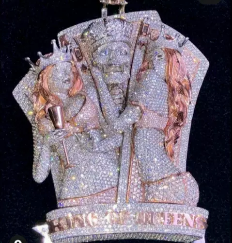 Real Moissanite 8Ct Round King Queen Skull Designer Pendant 14K Rose Gold Plated