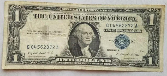 1957 A Blue Seal $1 One Dollar Silver Certificate Bill - Old Paper Money